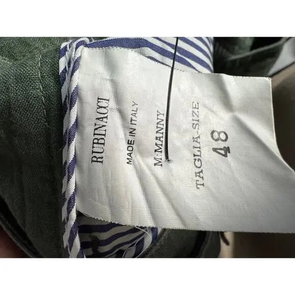 Rubinacci Manny Olive 100% Linen Ghurkha Trousers 48It Adjustable waist 32x28.5